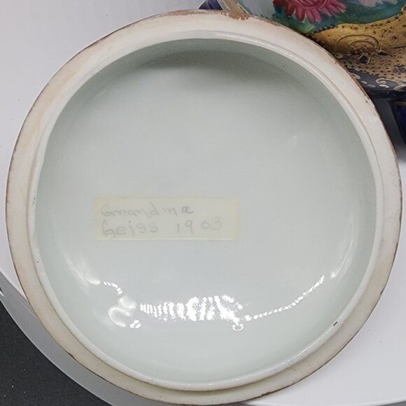 Antique Porcelain Biscuit Jar Hand-Painted Cobalt Blue & Gold Porcelain Lidded - Picture 7 of 13